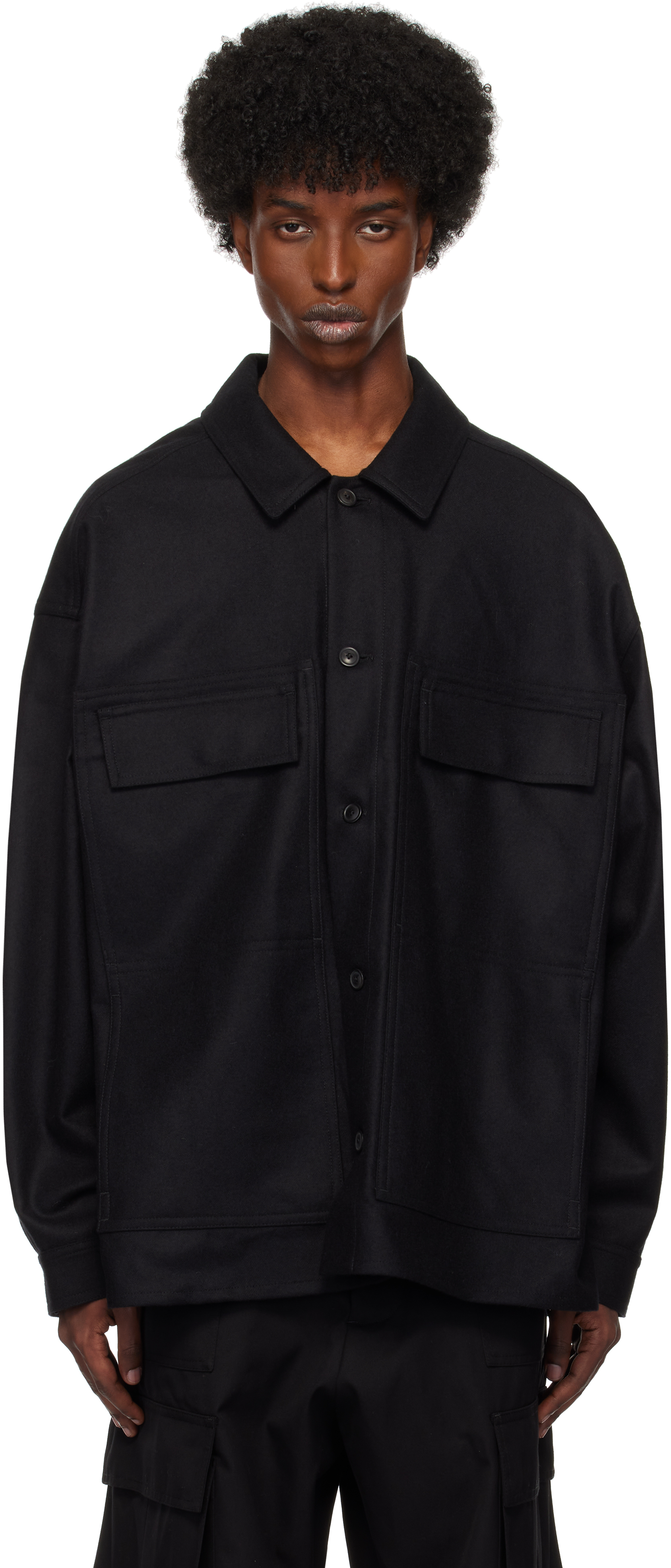 Black Flannel Wool Workwear Shirt