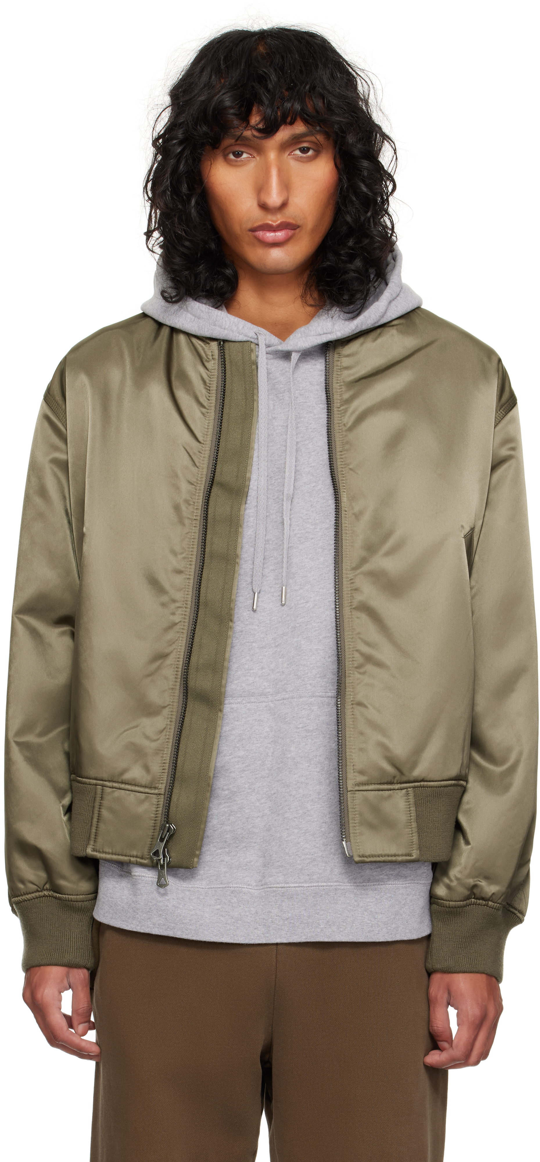 Khaki Nylon Twill Crew Bomber Jacket