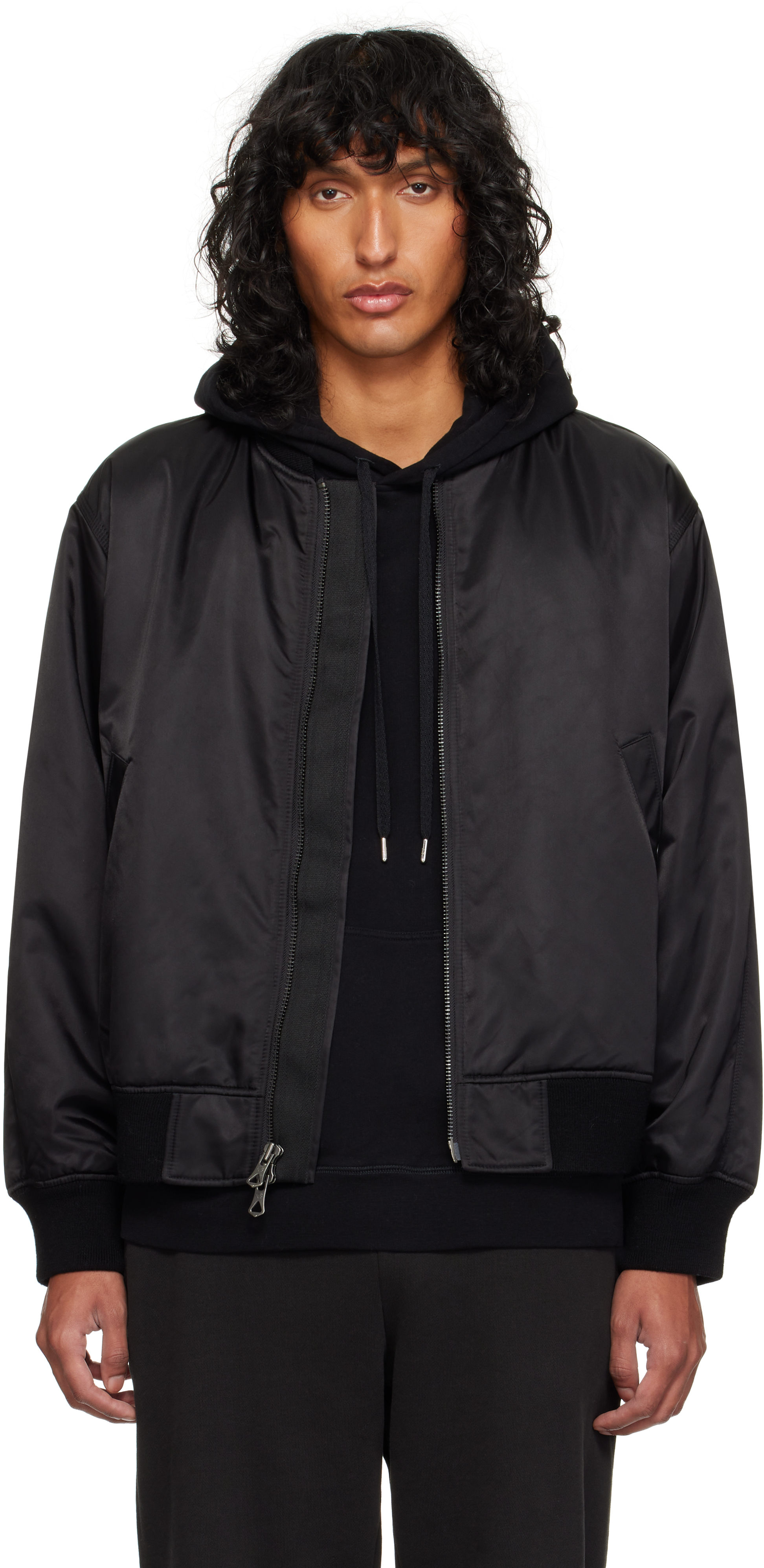 Reigning Champ Black Nylon Twill Crew Bomber Jacket In 001 Black