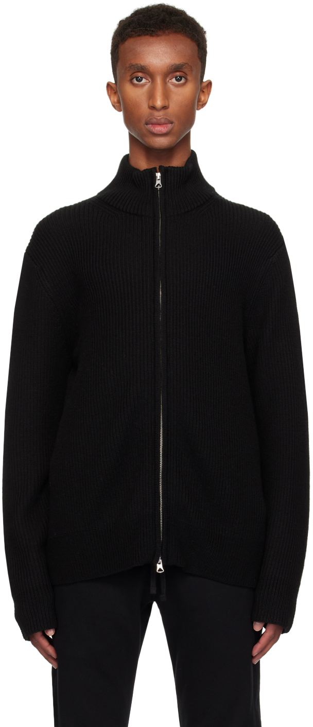 Black Merino Rib Vinnie Track Sweater