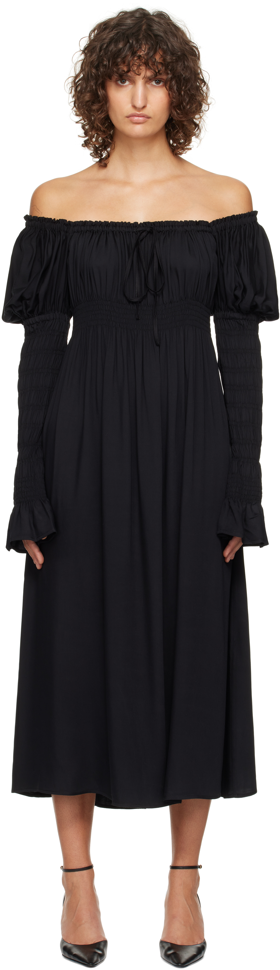 Sleeper Black Paloma Shirred Maxi Dress