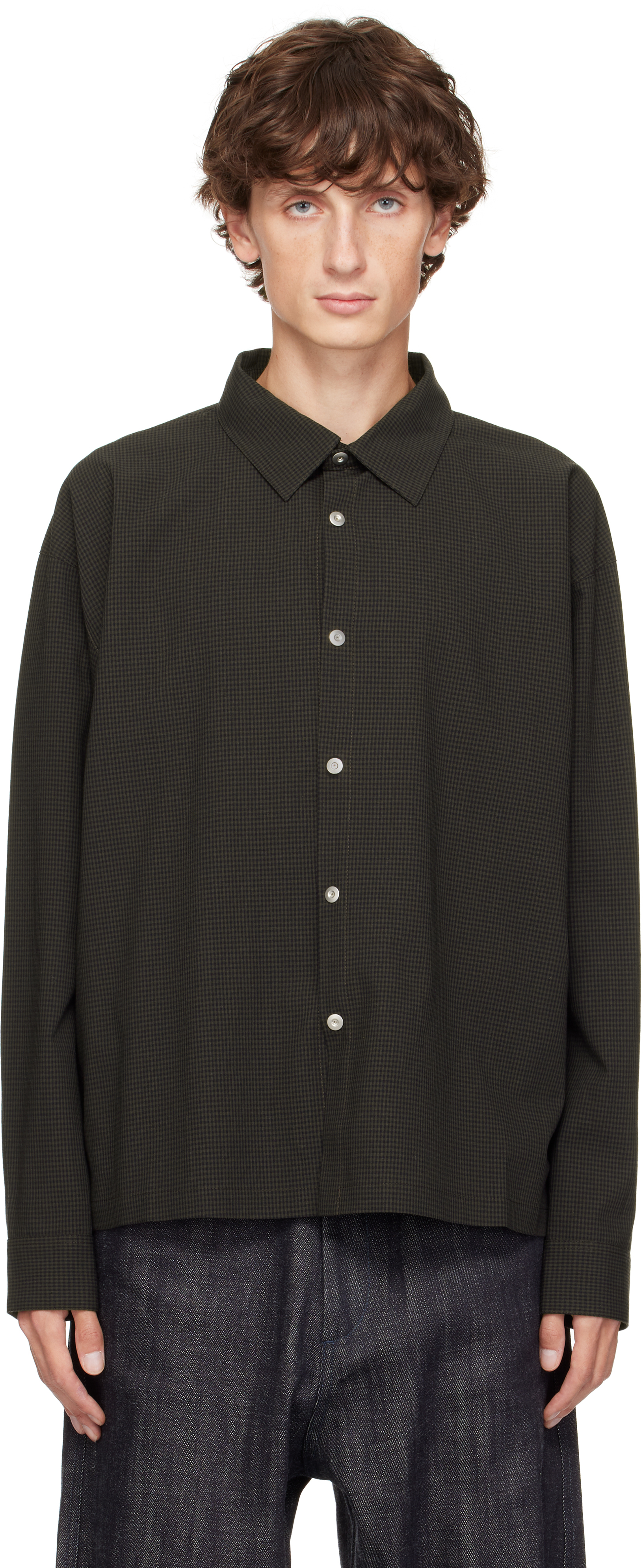 Shop Omar Afridi Black & Khaki Philip Shirt In Moss Gingham Check