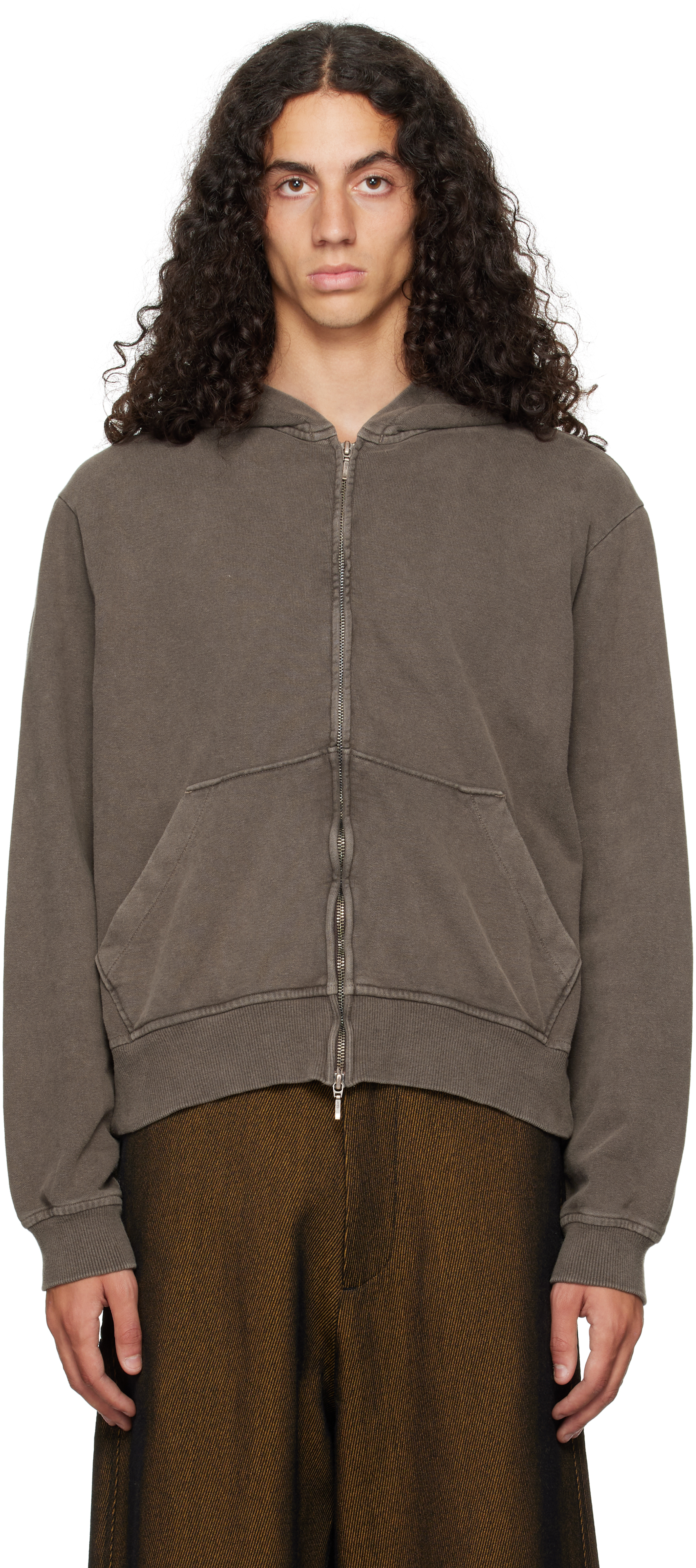 Shop Omar Afridi Brown Shabby Full Zipped Hoodie In Shabby Brown