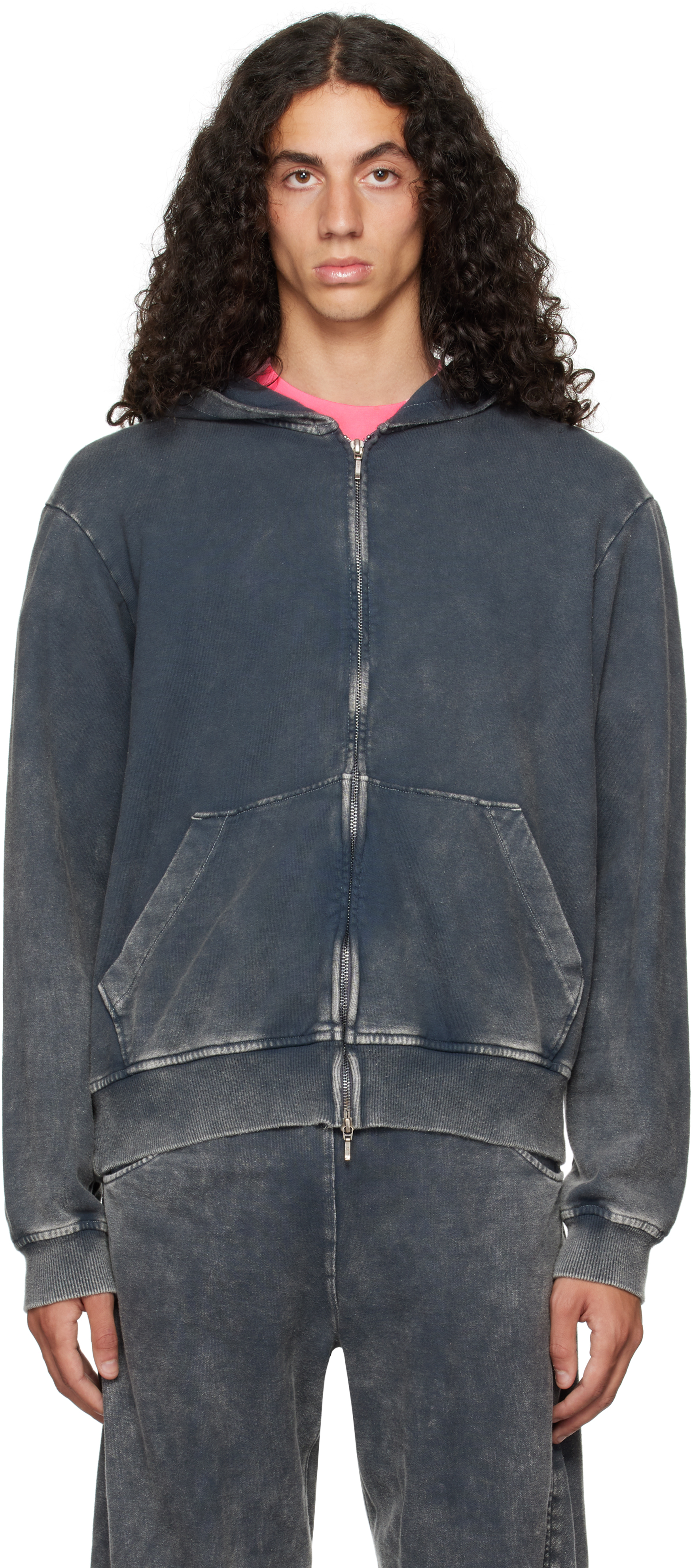 Omar Afridi Gray Shabby Full Zipped Hoodie In Shabby Grey