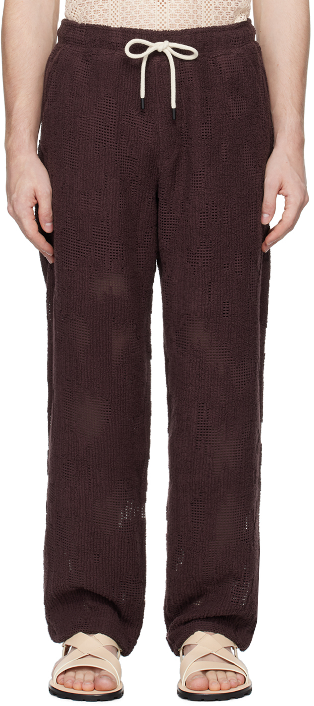 Burgundy Ayora Crochet Sweatpants