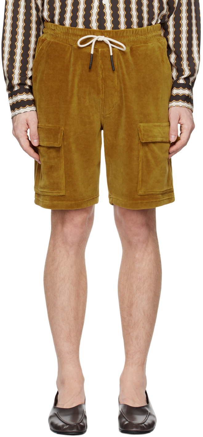 Shop Oas Yellow Velour Cargo Shorts In Sienna