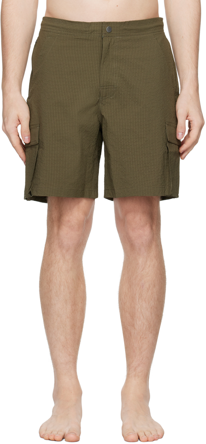 Shop Oas Khaki Chase Cargo Swim Shorts In Kelp