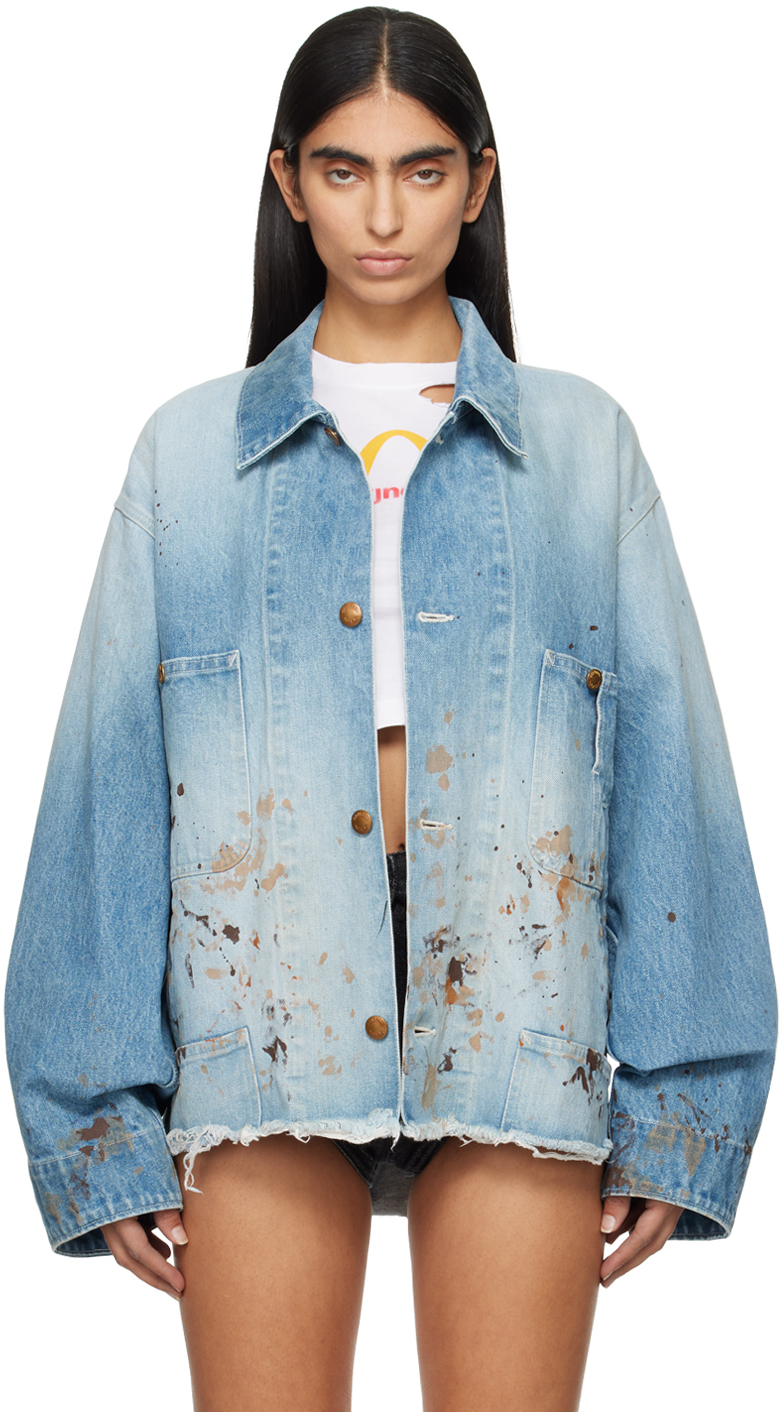 Shop Doublet Blue Cutoff Coverall Denim Jacket In Indigo