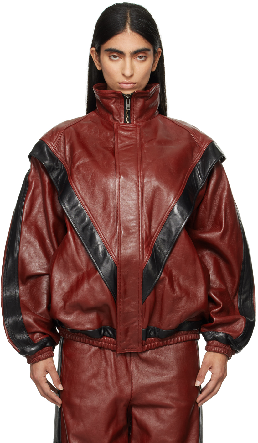 Shop Doublet Red & Black Track Leather Jacket