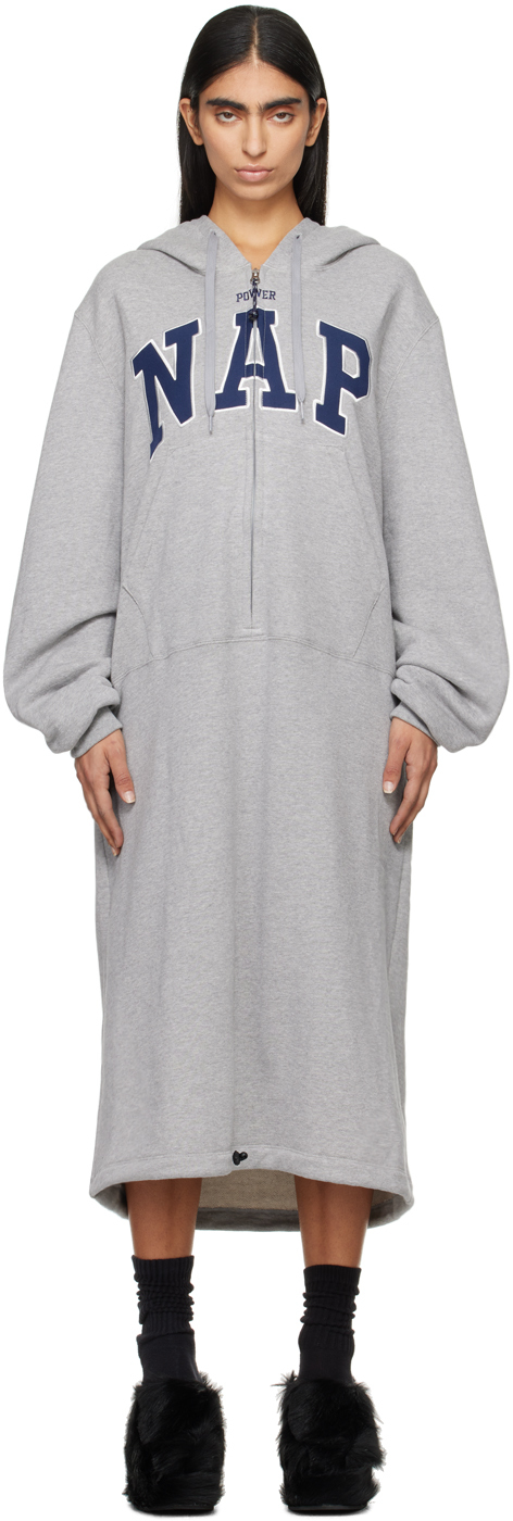 Shop Doublet Gray 'power Nap' Hoodie Dress In Grey