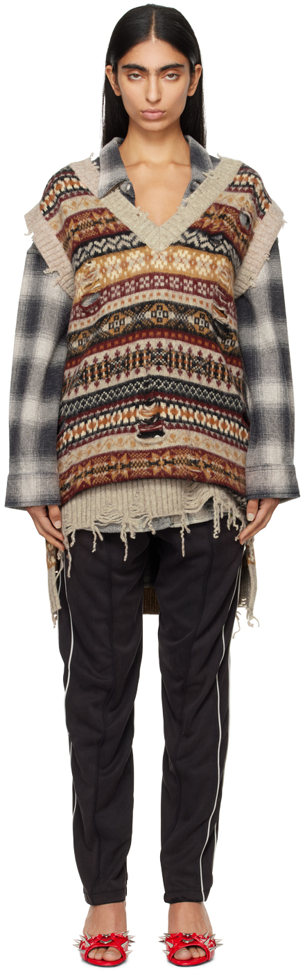 Shop Doublet Beige Oversized Fair-isle Knit Vest