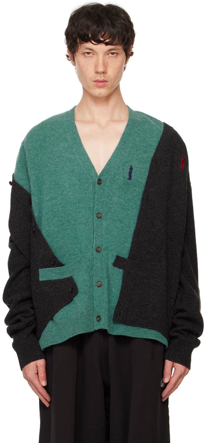 Black & Green Undressed Layered Cardigan