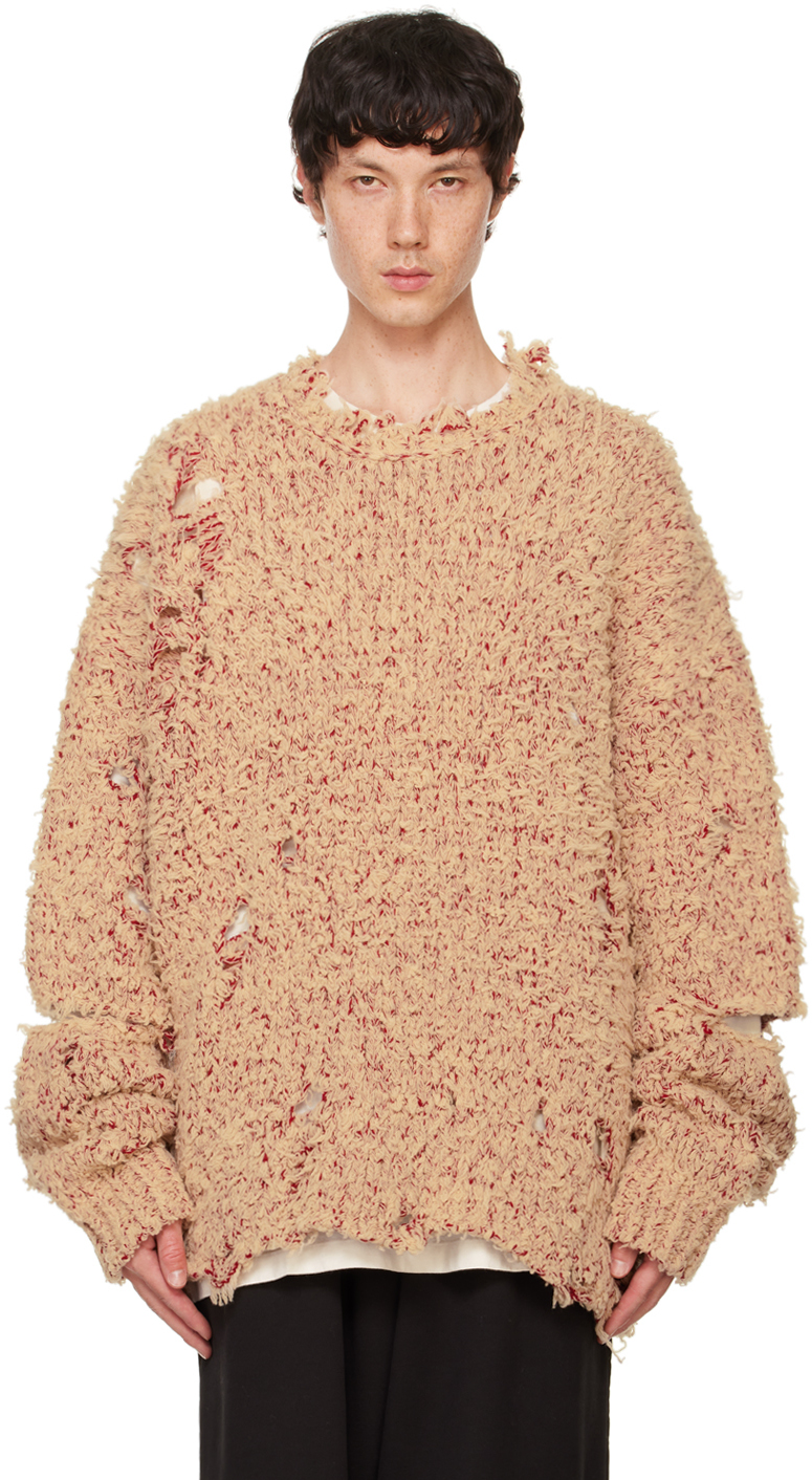 Beige Oversized Damaged Sweater