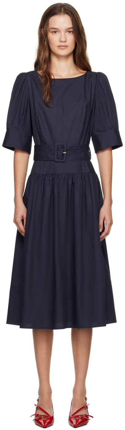 Shop Caro Editions Navy Bjorg Midi Dress