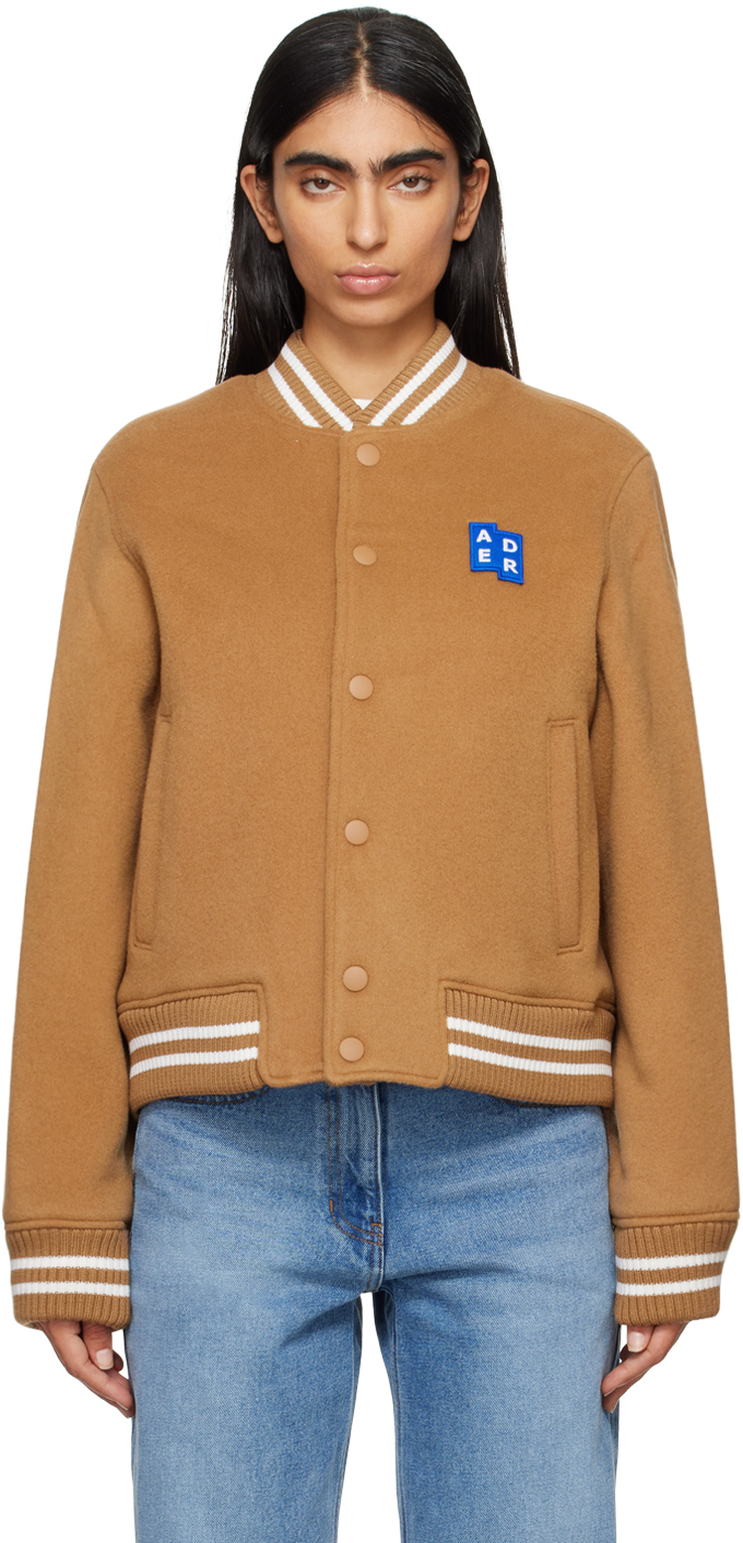 Beige TRS Tag Varsity Bomber Jacket