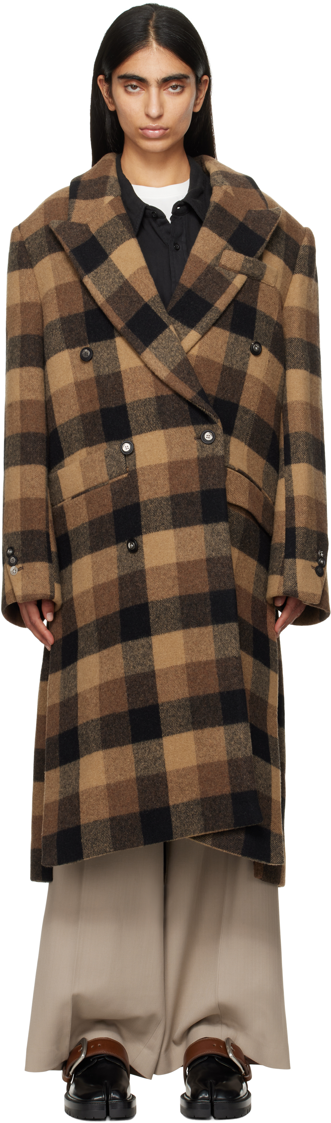 Shop Ader Error Brown Double-breasted Coat