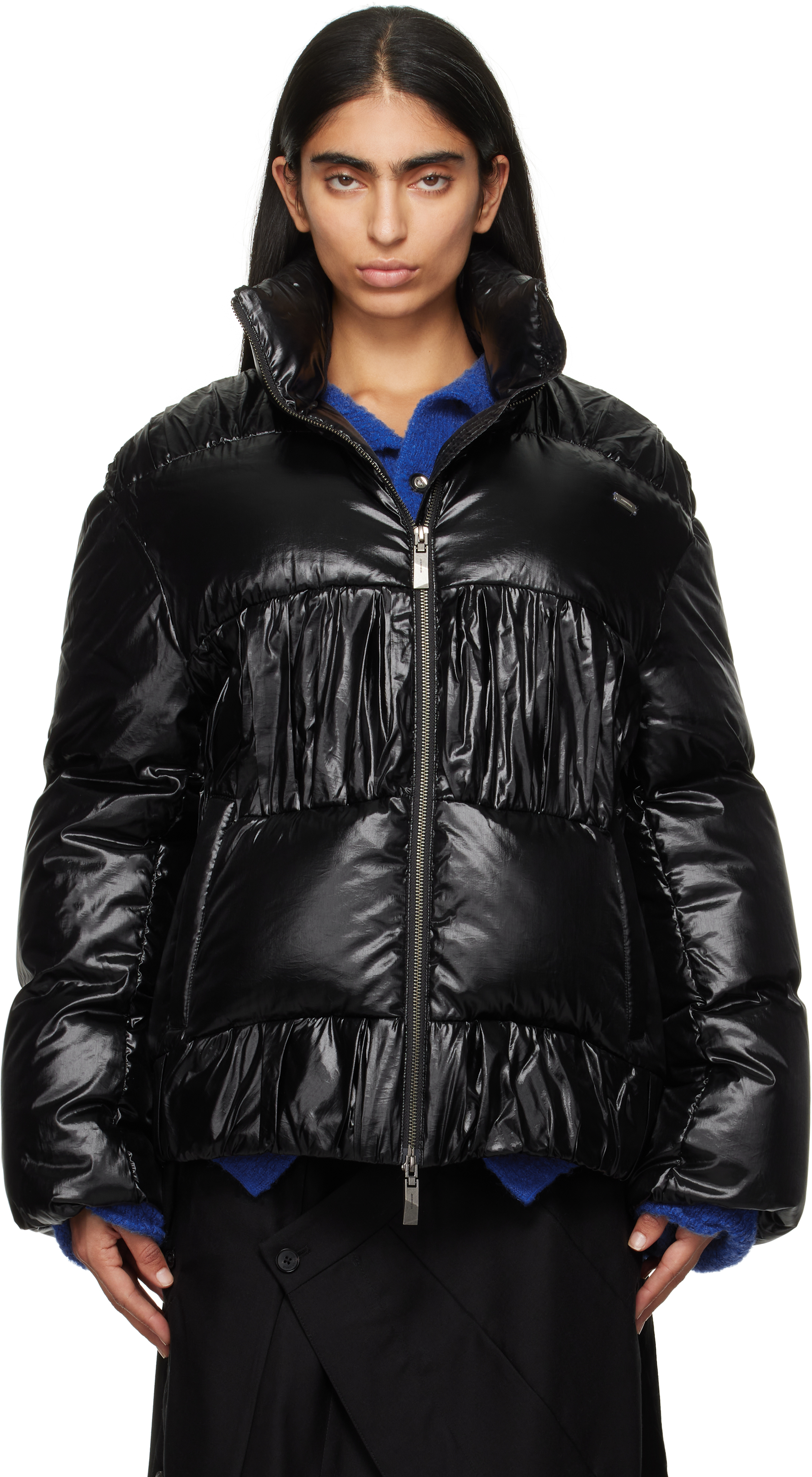 Black Gathered Down Jacket