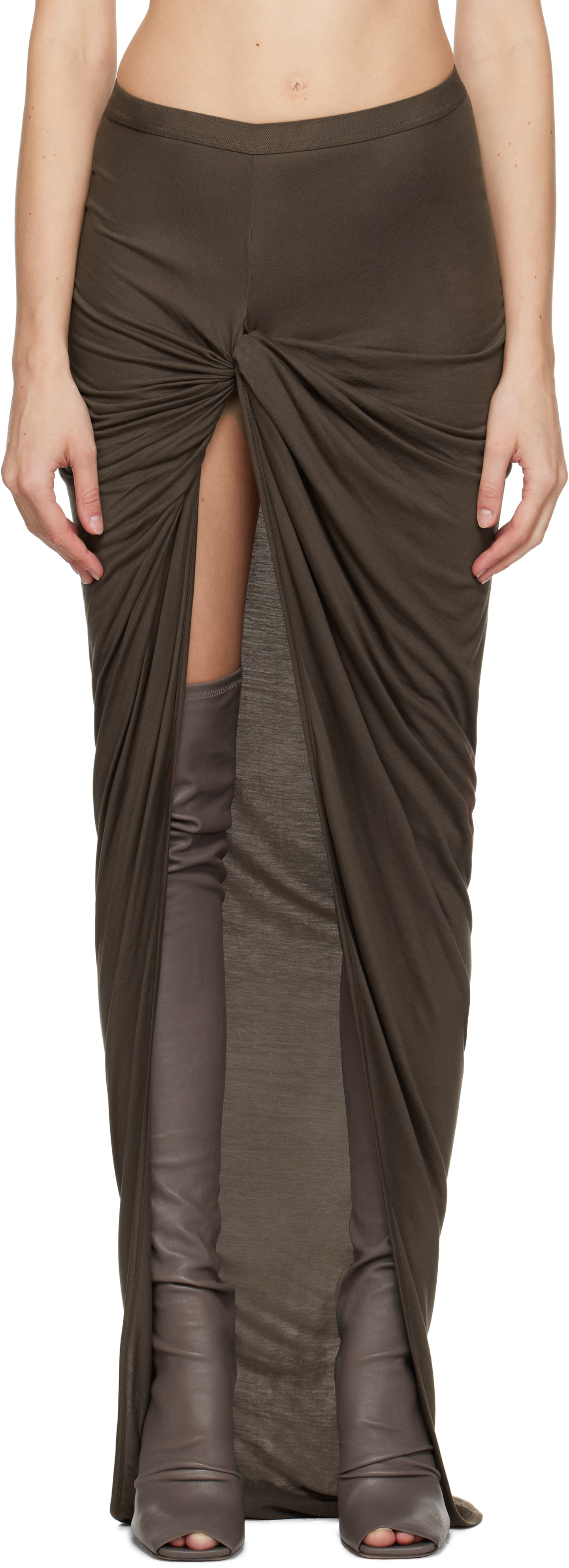 RICK OWENS TAUPE PORTERVILLE TWIST EDFU MAXI SKIRT 