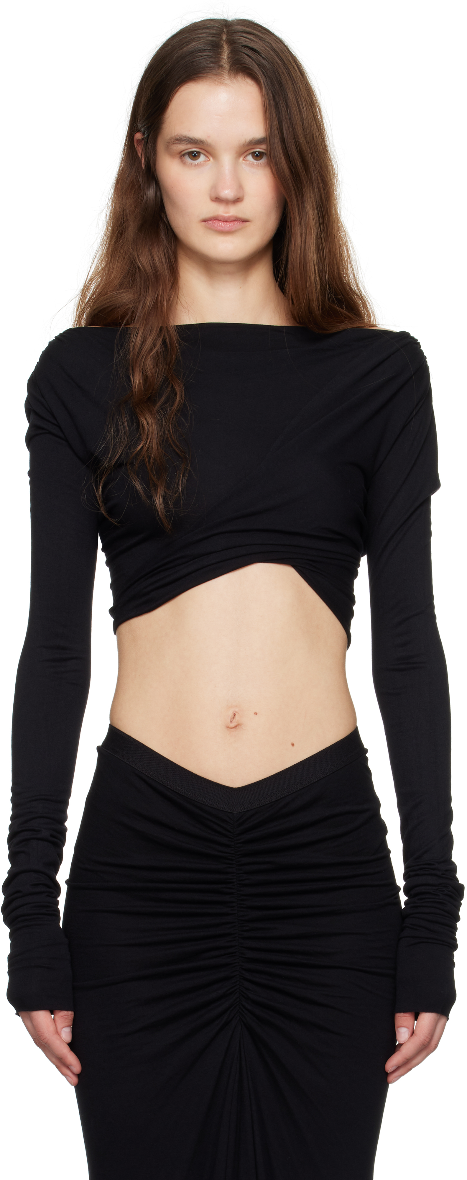 RICK OWENS BLACK PORTERVILLE JADE CROP T-SHIRT 