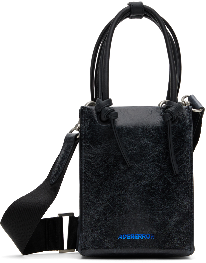 Black Small Cracked Shopper Bag