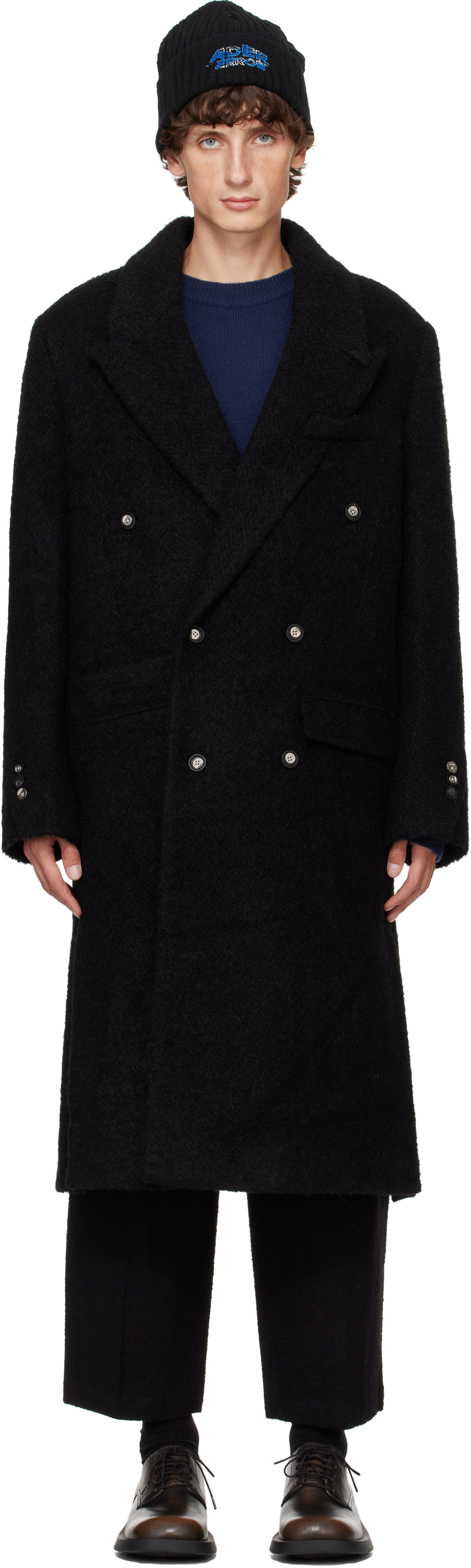 Shop Ader Error Black Peaked Lapel Coat In Noir