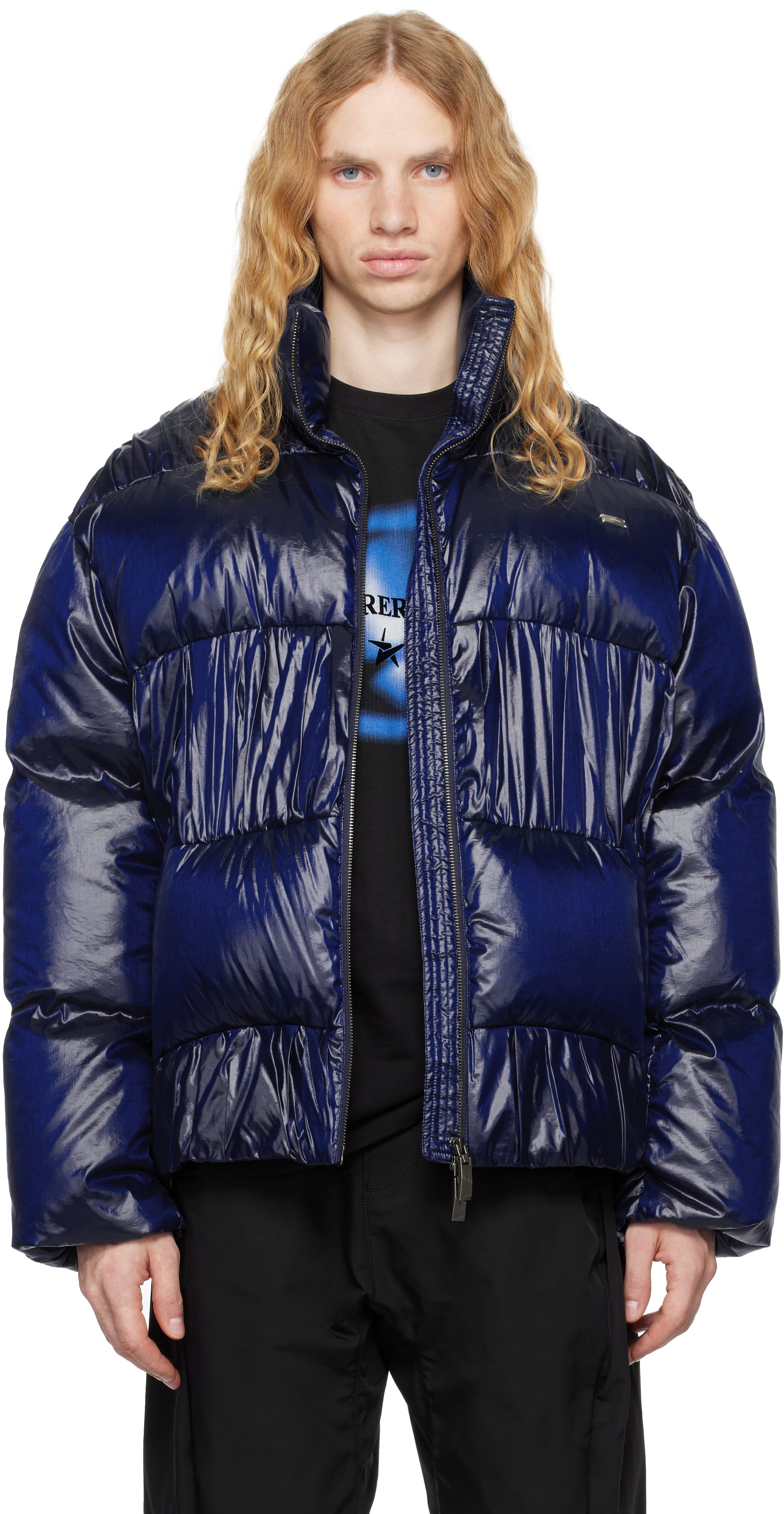 Blue Quilted Down Jacket