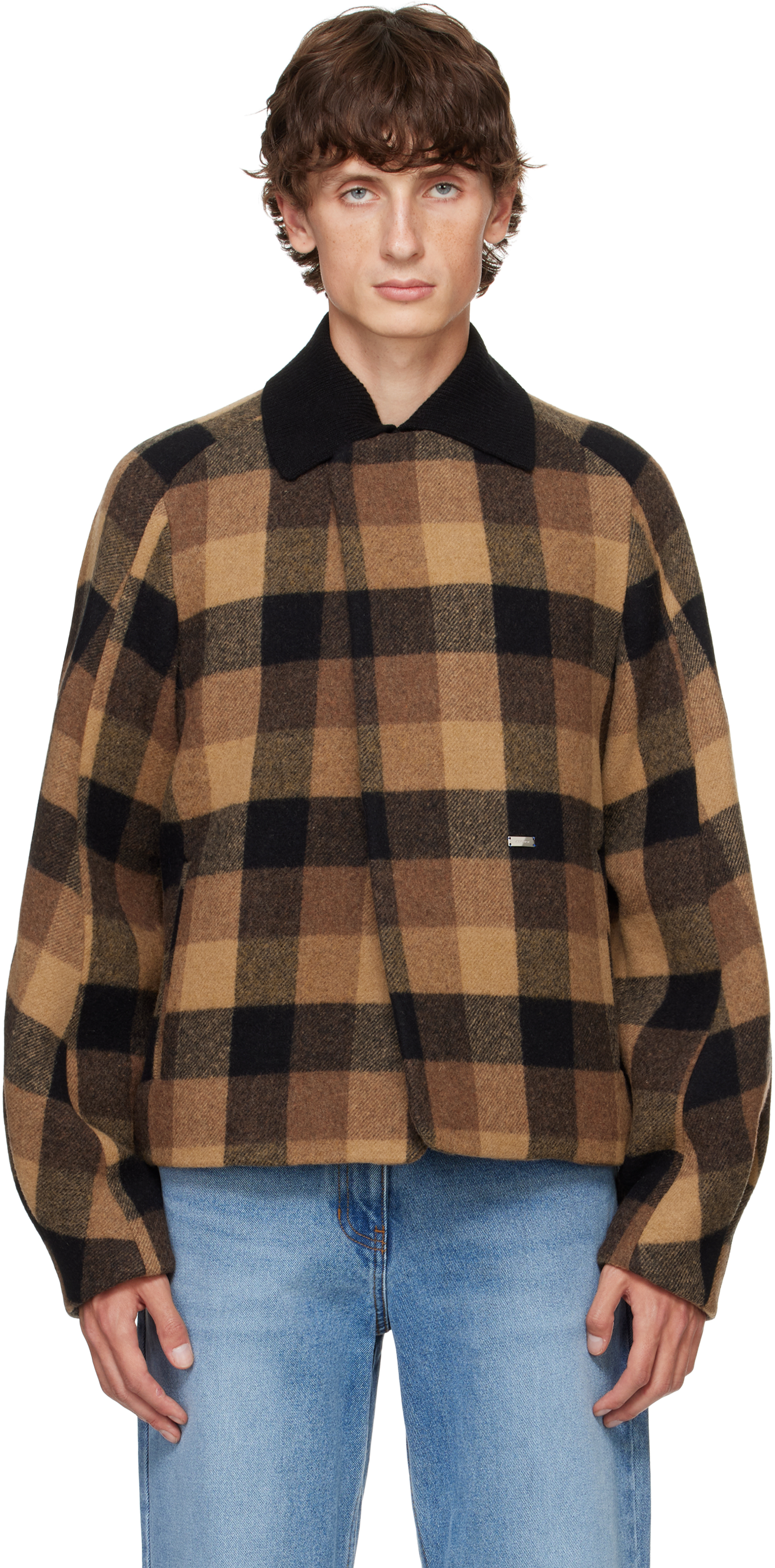 Shop Ader Error Brown Check Jacket