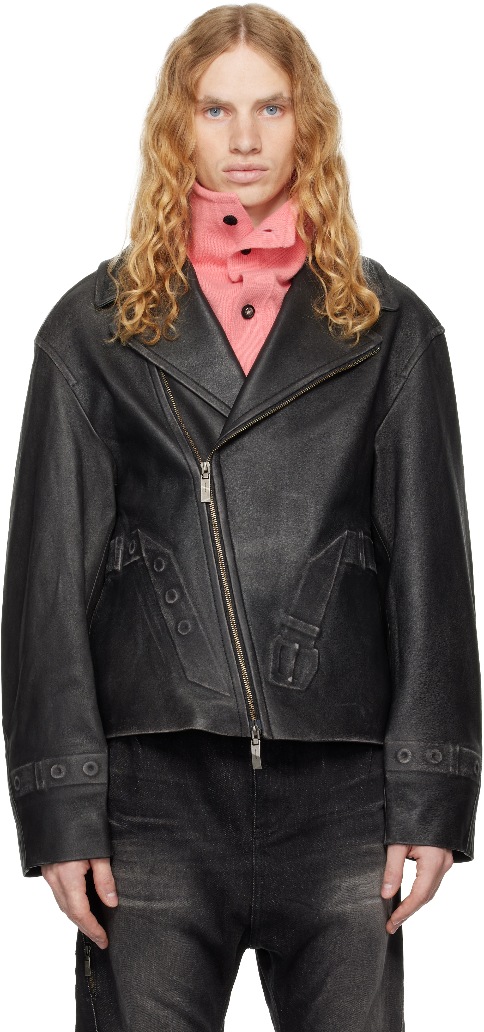 Shop Ader Error Black Product. 22 Leather Jacket In Noir