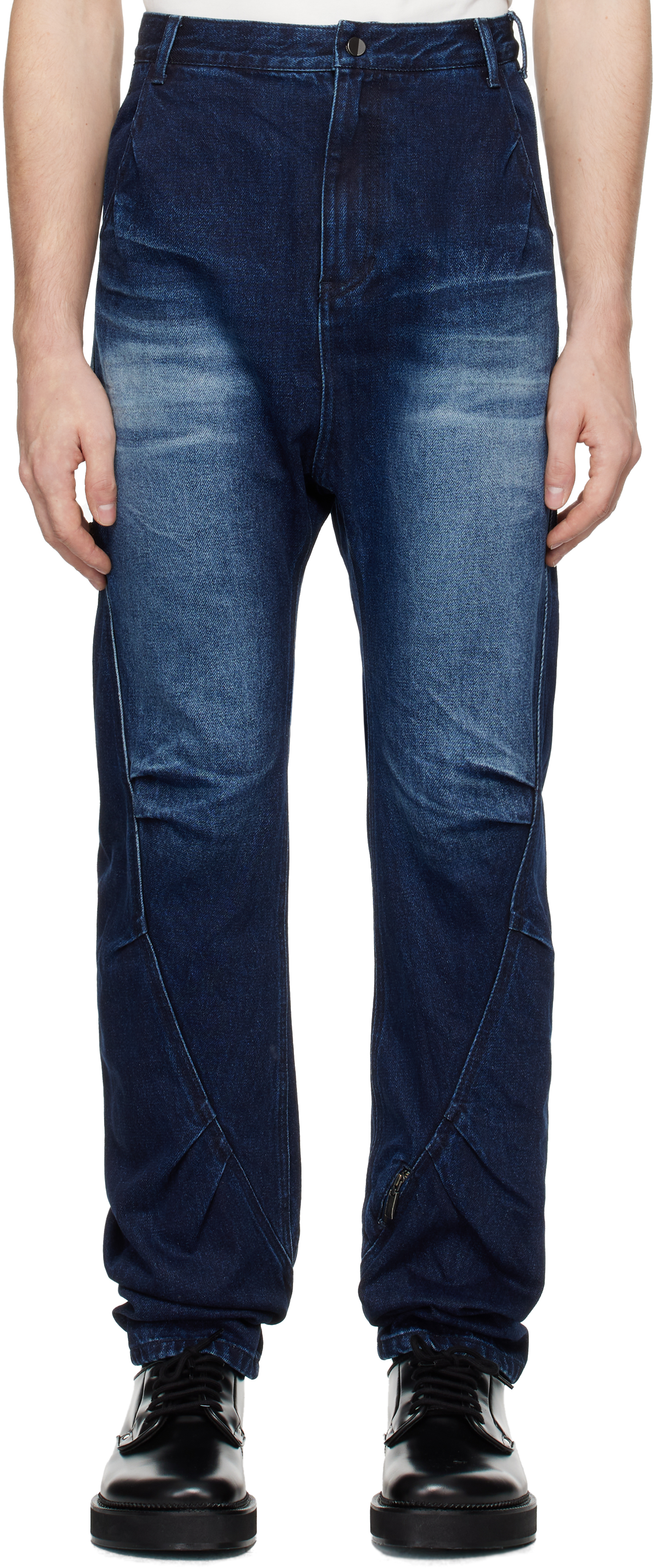 Shop Ader Error Blue Faded Jeans In Dark Blue