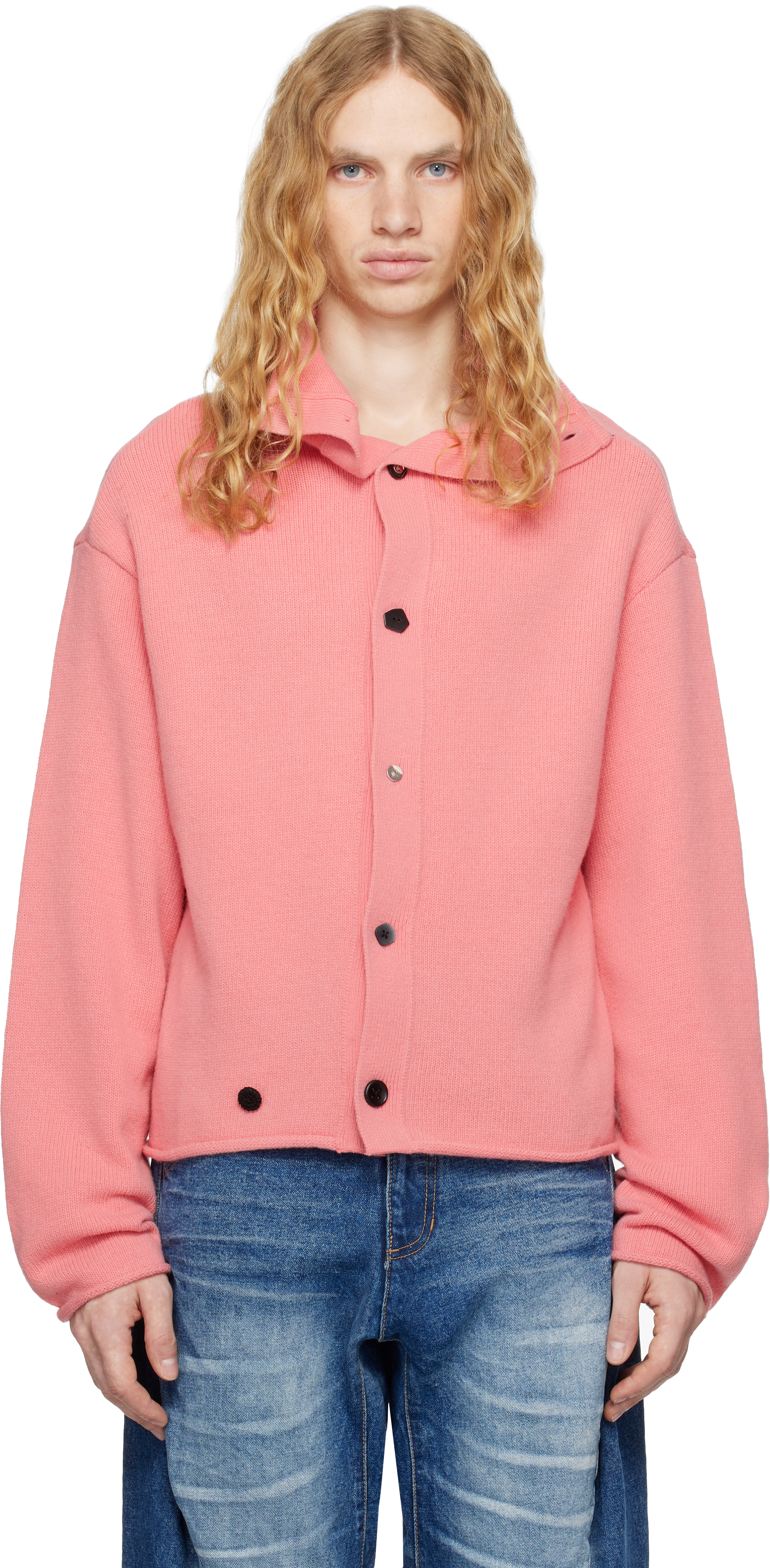 Shop Ader Error Pink Mock Neck Cardigan