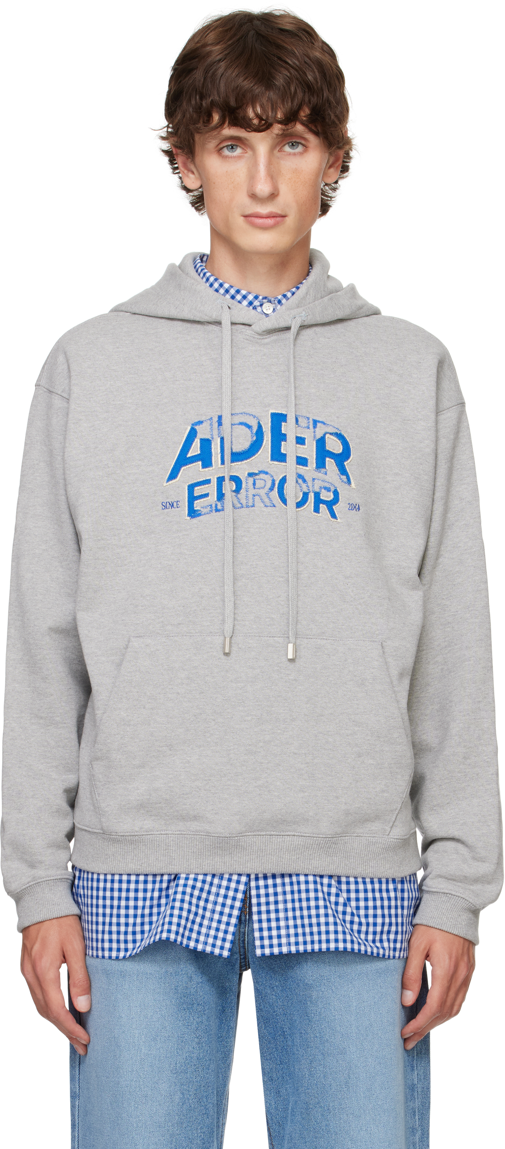 Shop Ader Error Gray Embroidered-logo Hoodie In Grey