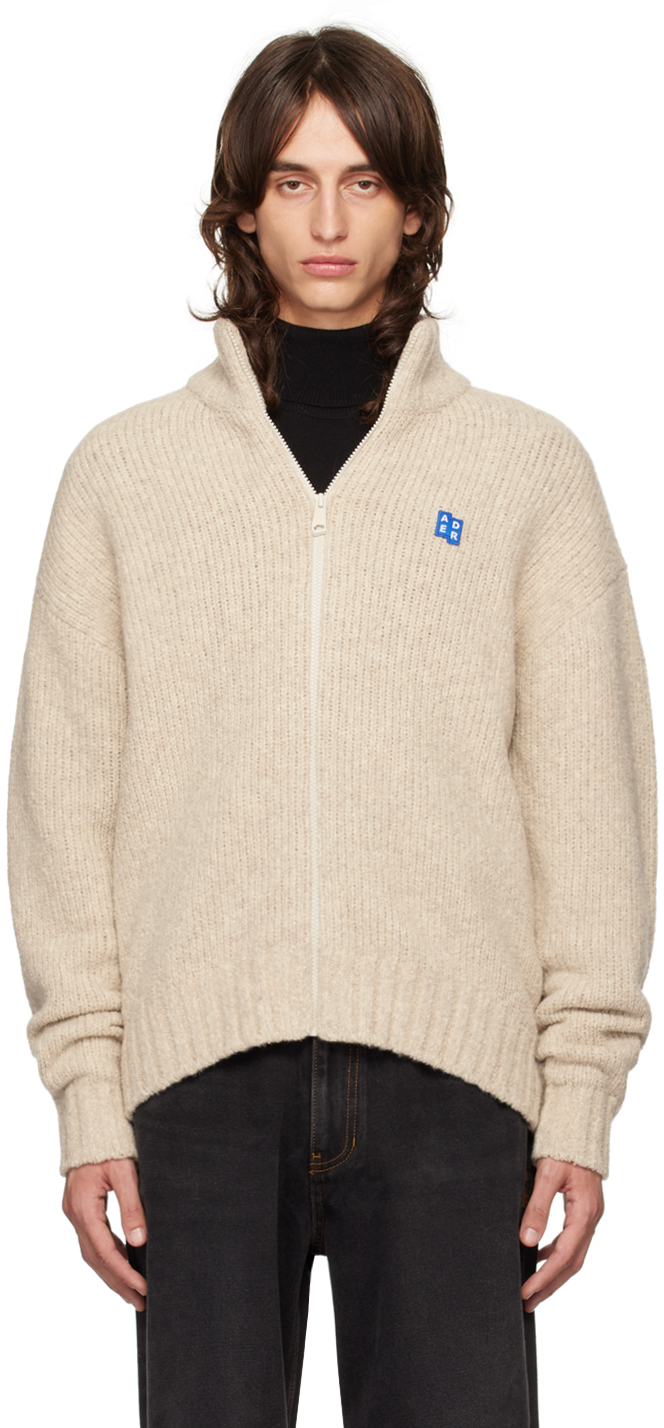 Shop Ader Error Beige Trs Tag 01 Zip-up Sweater In Oatmeal