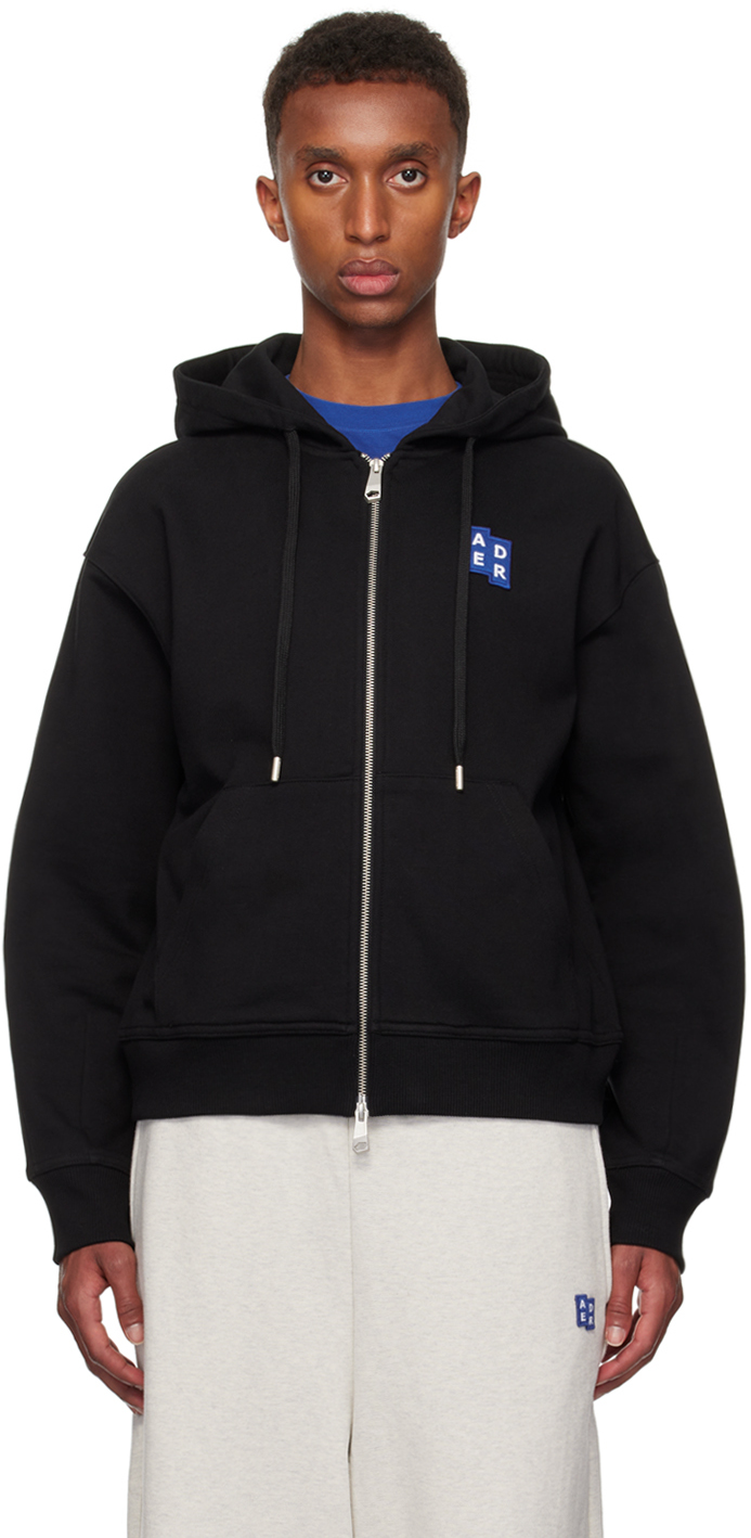 Shop Ader Error Black Trs Tag 02 Zip-up Hoodie In Noir