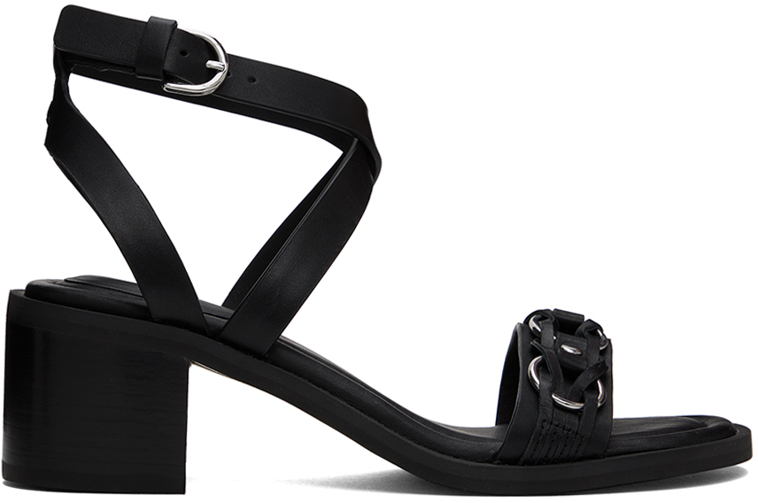 Black Geo Chain Block Heeled Sandals