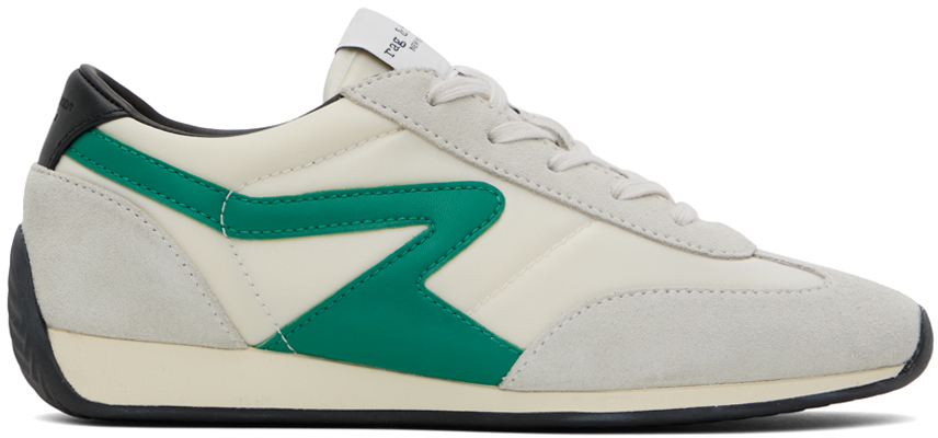 White & Green Retro Runner Slim Sneakers