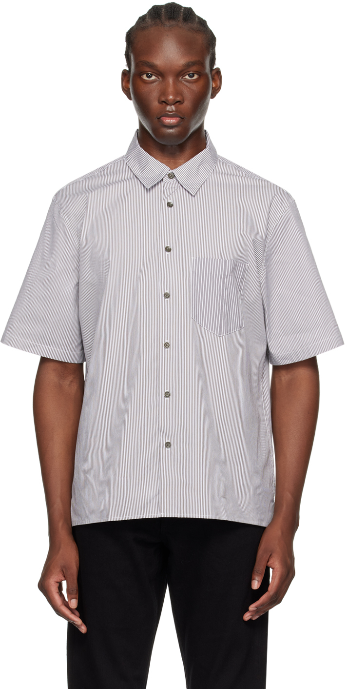 Shop Rag & Bone Gray & White Dalton Shirt In Brwstripe