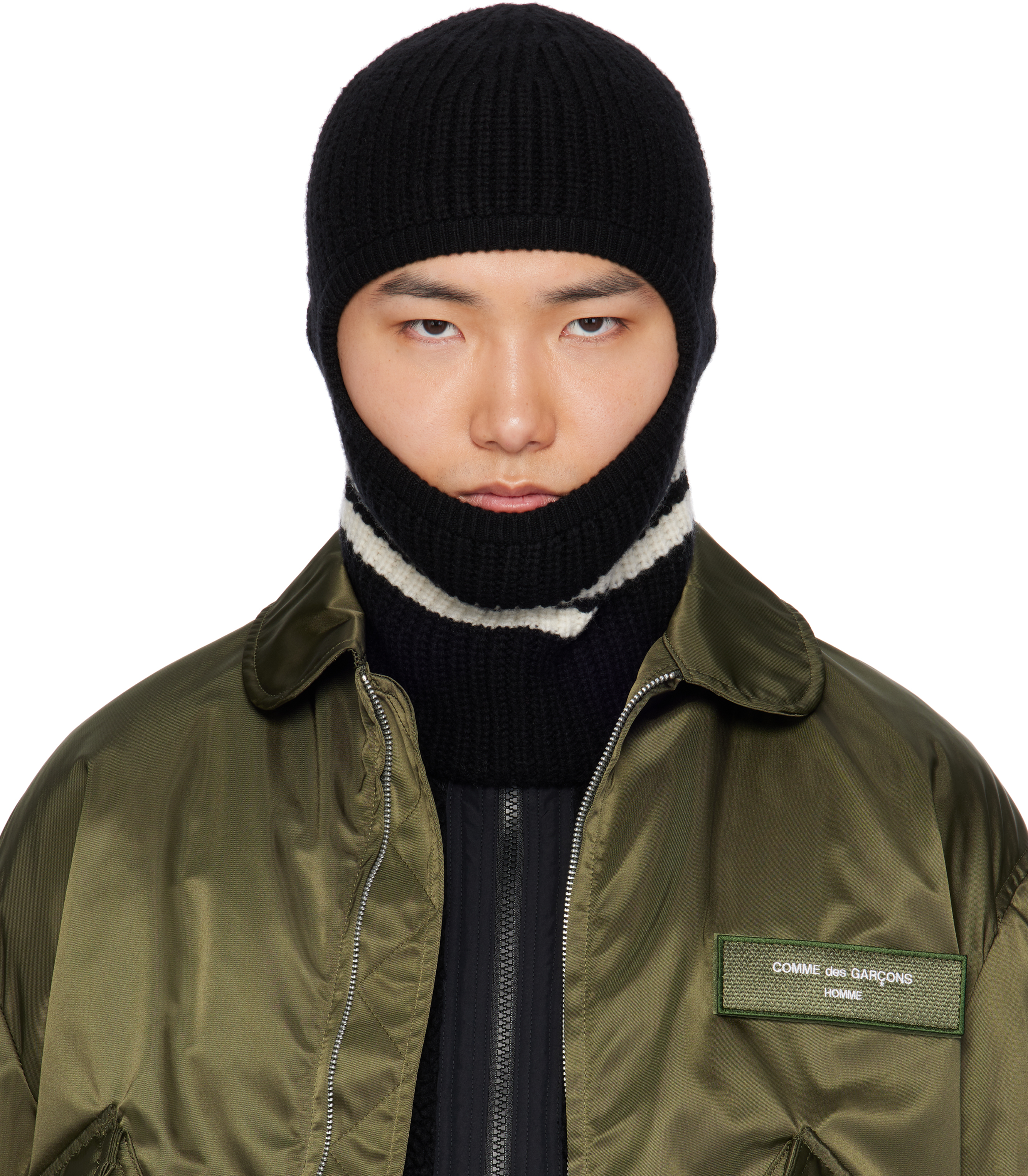 Shop Comme Des Garçons Homme Deux Black Lambswool Balaclava In 1 Black X Off-white