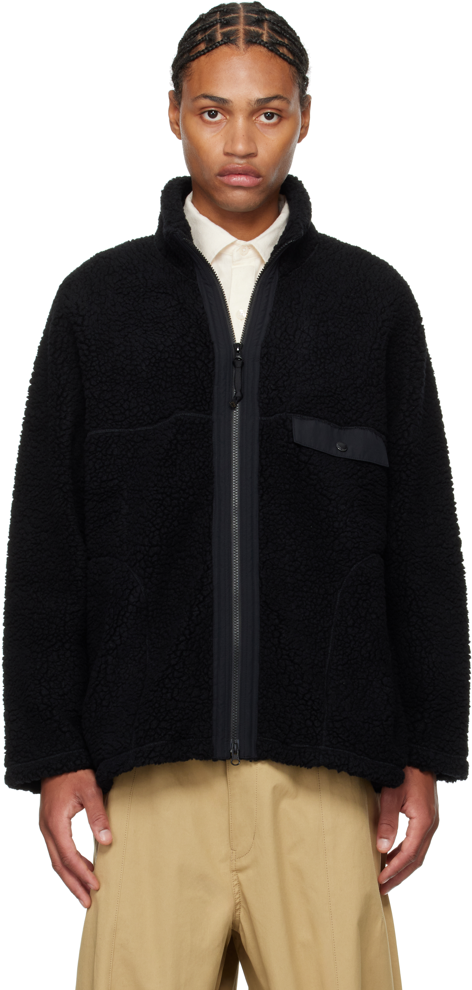 COMME DES GARÇONS HOMME DEUX BLACK WOOL BOA JACKET 