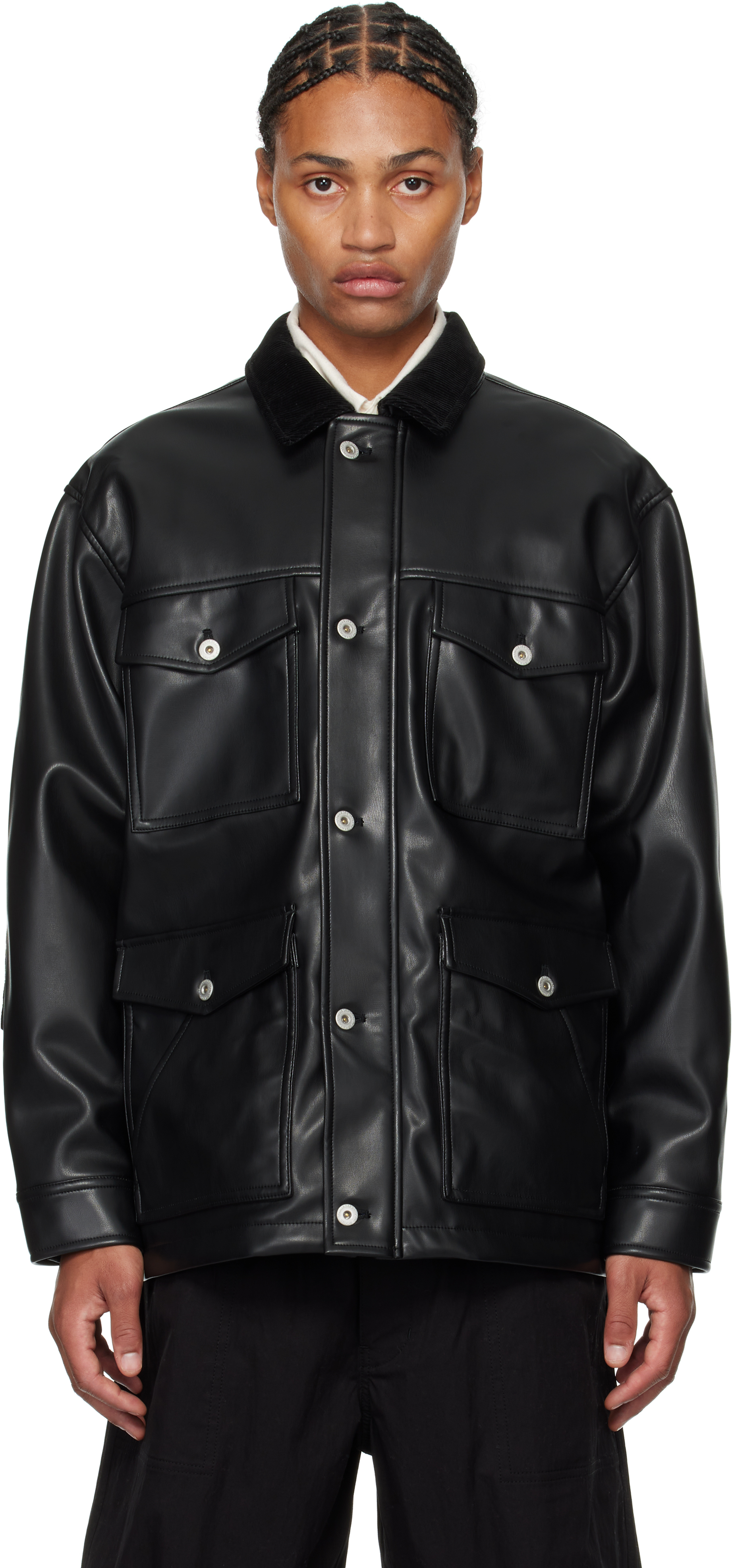 Comme Des Garçons Homme Deux Black Bonded Faux-leather Jacket In 1 Black/blue