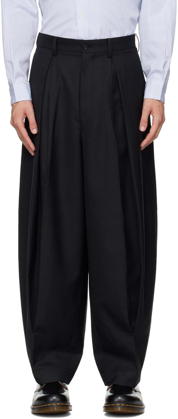 Black Wool Pleated Trousers