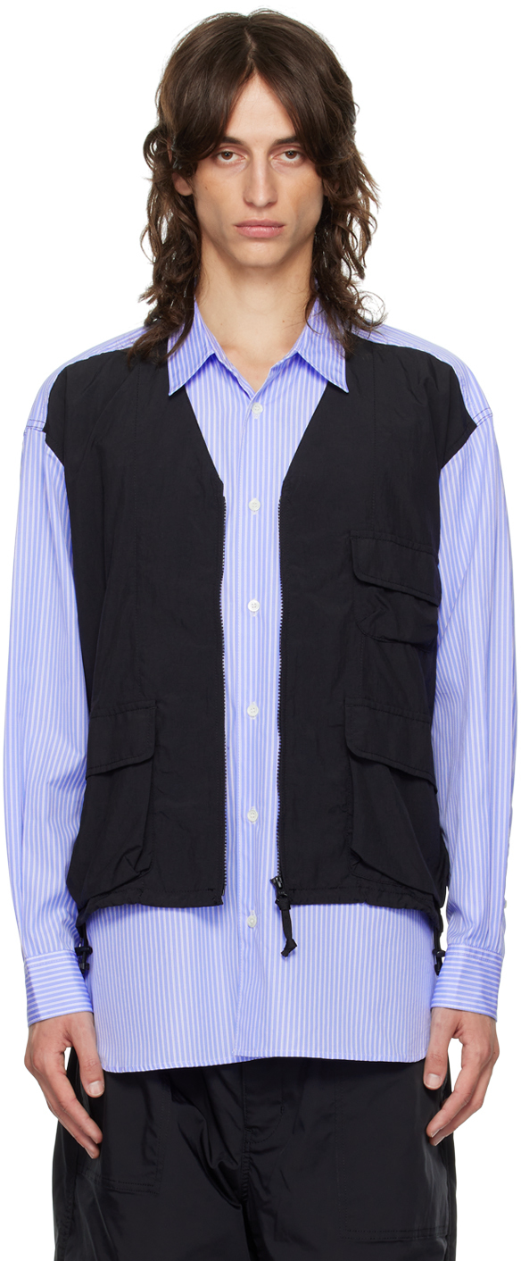 Shop Comme Des Garçons Homme Deux Blue Striped Shirt In 1 Sax/wht X Blk