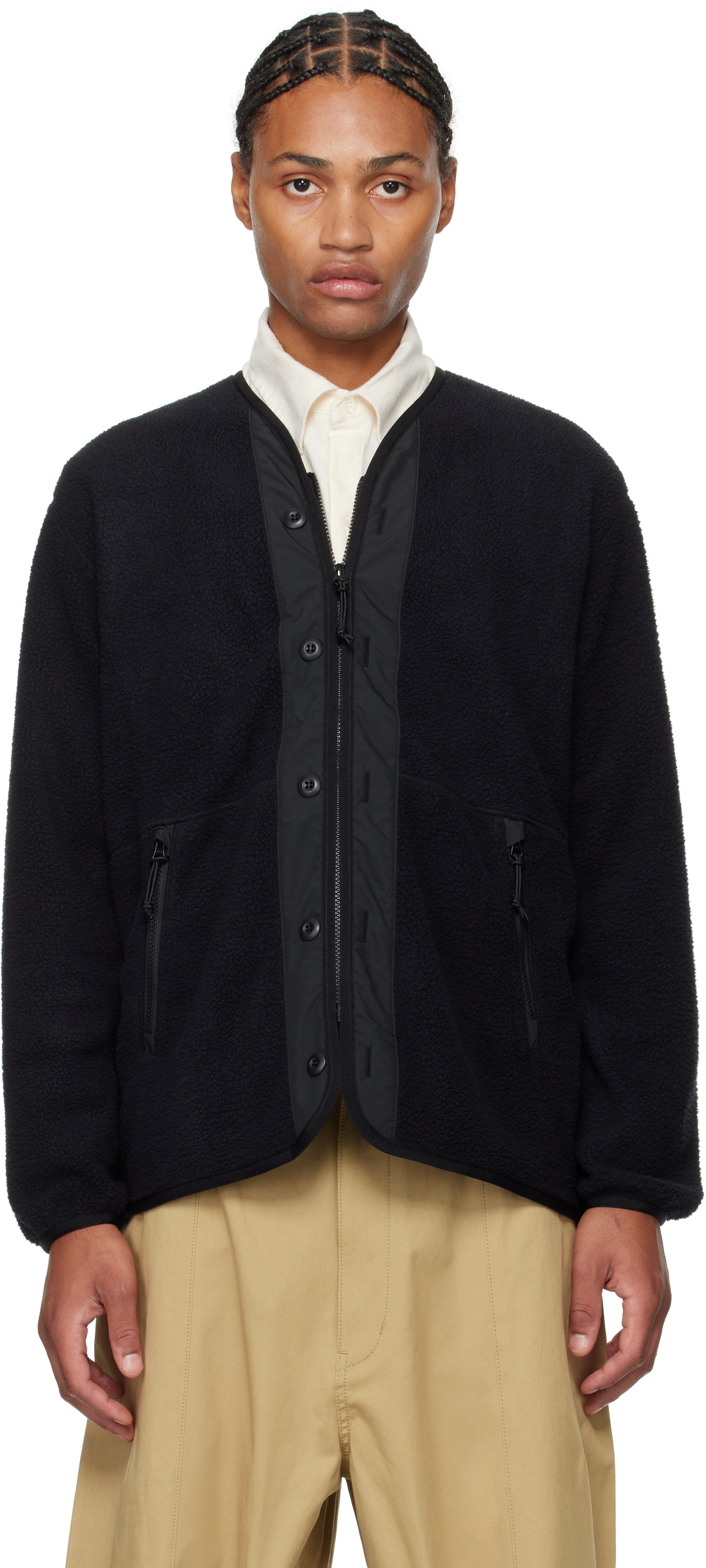 Comme Des Garçons Homme Deux Black Boa & Taffeta Cardigan In 1 Black