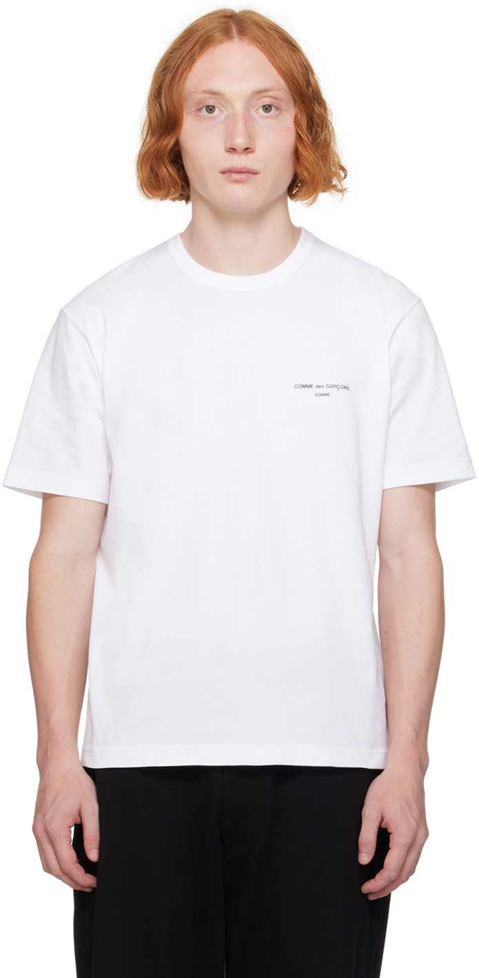 Shop Comme Des Garçons Homme Deux White Printed Logo T-shirt In 3 White