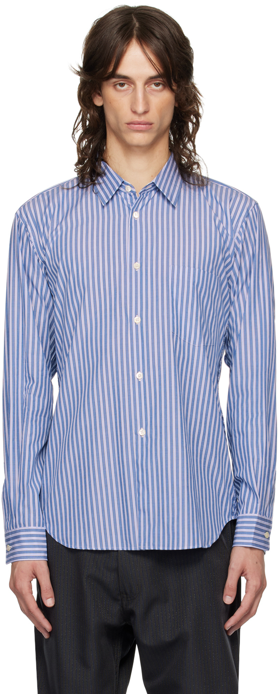 Shop Comme Des Garçons Homme Deux Blue Broad Stripe Shirt In 1 Sax / White / N