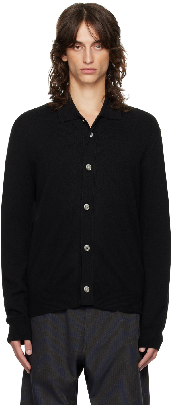 Black Buttoned Wool Cardigan