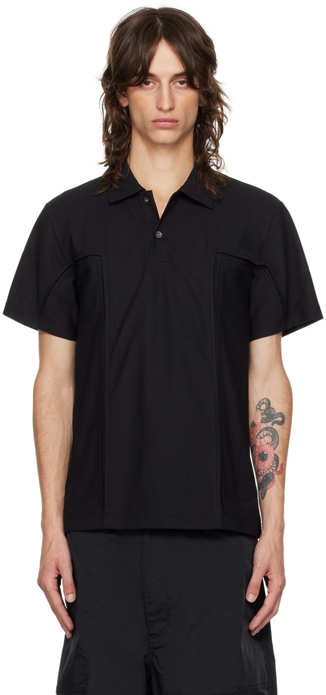 Shop Comme Des Garçons Homme Deux Black Paneled Polo In 1 Black