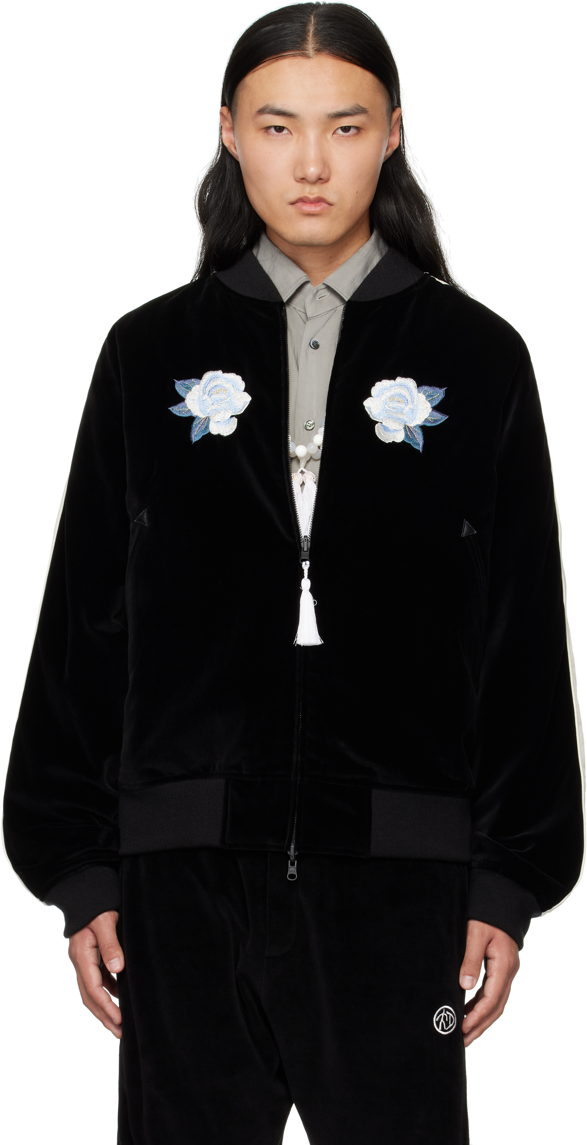 Shop Soshiotsuki Black Arm Gusset Souvenir Bomber Jacket