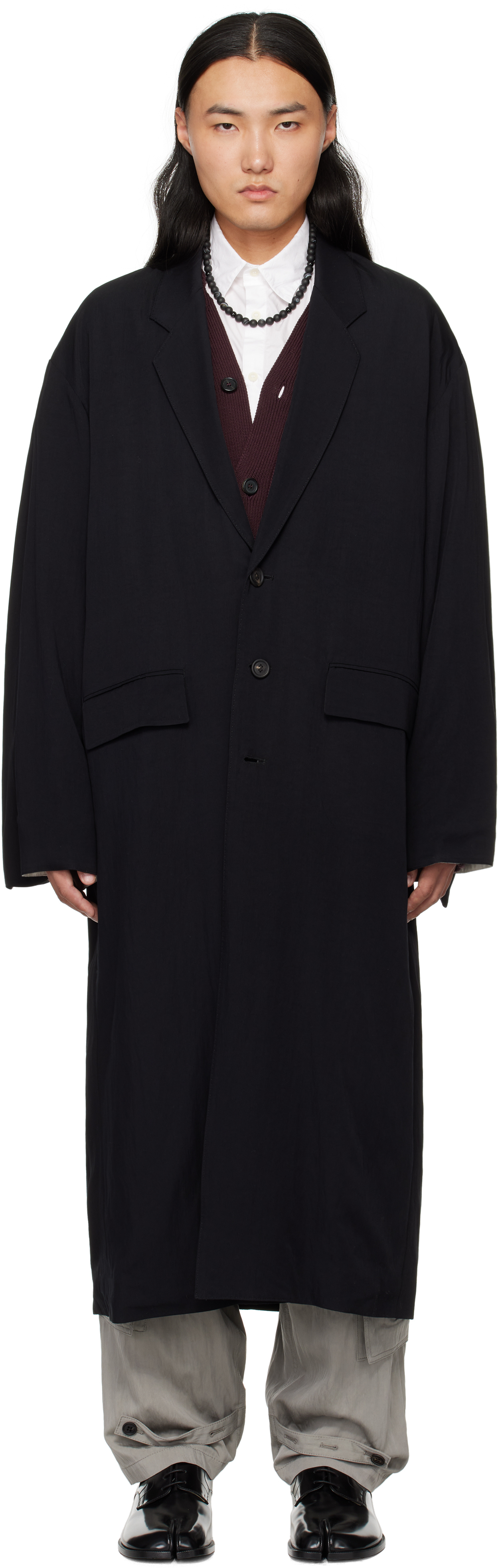 Shop Soshiotsuki Black Kimono Sleeve Chester Coat