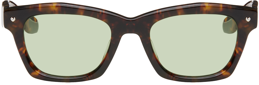 Shop Bonnie Clyde Brown Room Service Sunglasses In Tortoise & Green Tin