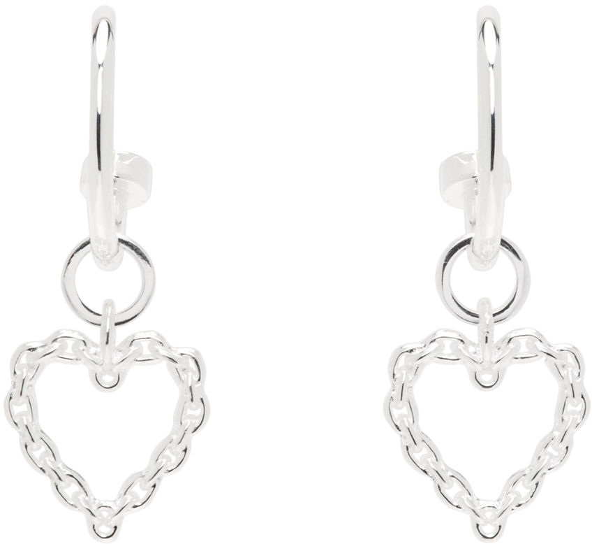 Silver Chain Heart Anchor Sleeper Earrings